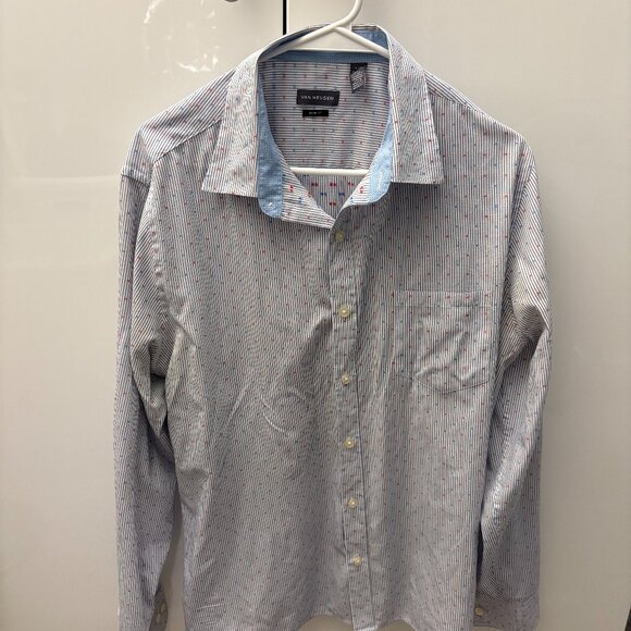 Van Heusen Button Down Shirt Slim Fit Top Men's Size L 16-16 1/2 Polka Dot - Picture 2 of 3